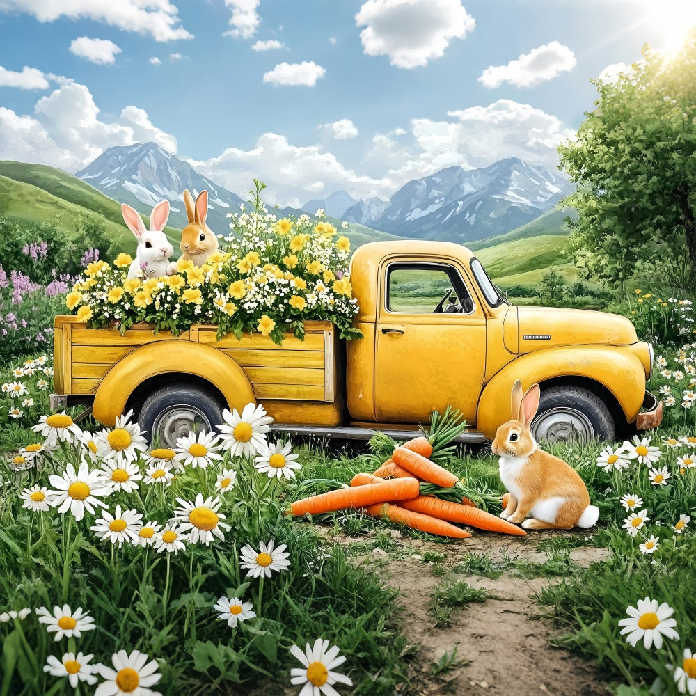 Easter Backdrops Photos Enchanted Yellow Truck Bunny Backdrop BRP1-226