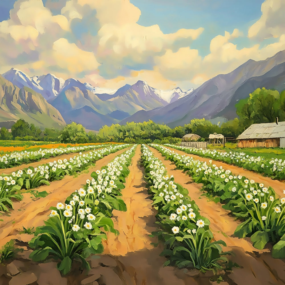 Easter Picture Backdrops Blooming Fields Majestic Mountains Backdrop BRP1-227