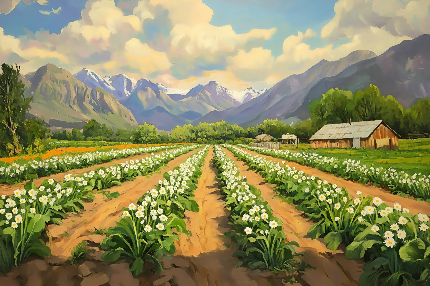 Easter Picture Backdrops Blooming Fields Majestic Mountains Backdrop BRP1-227