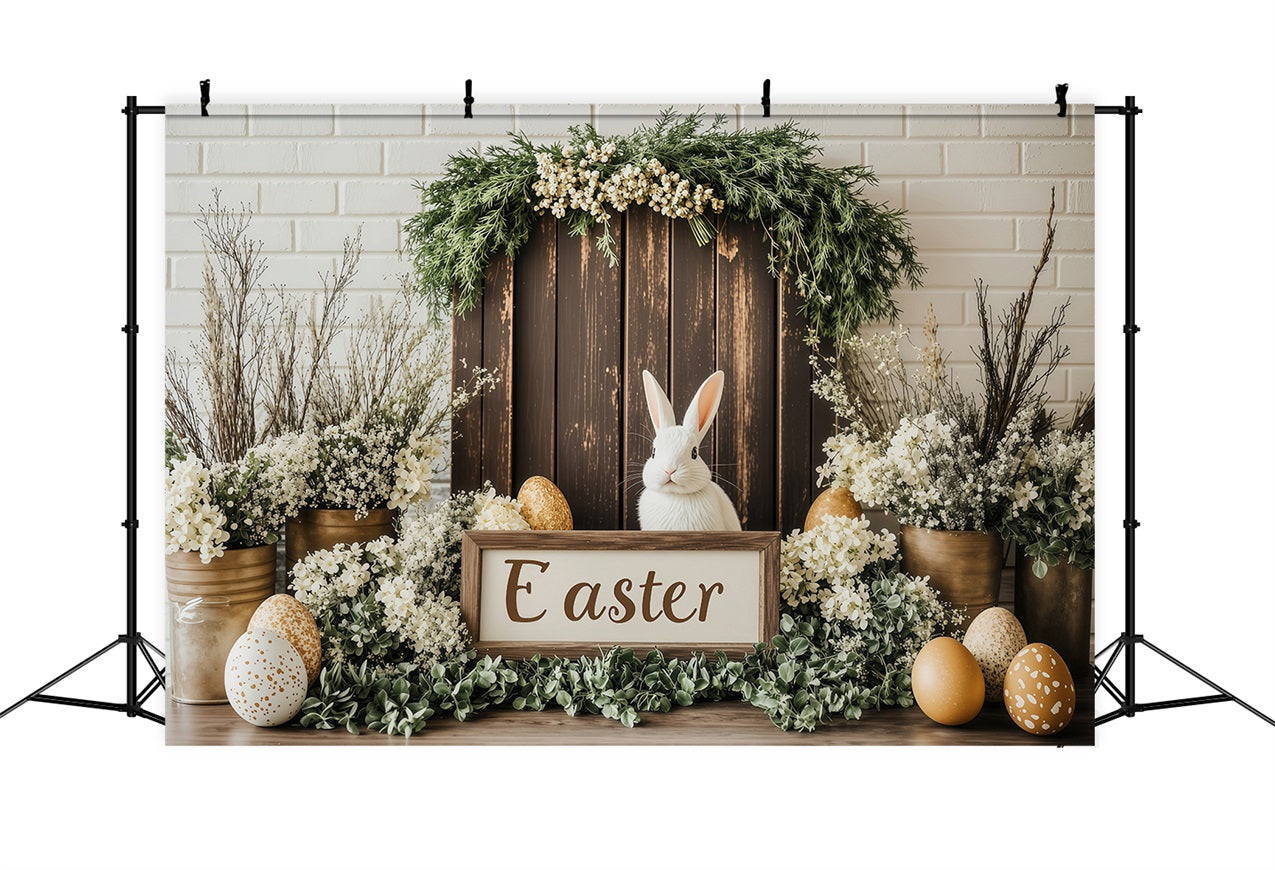 Photo Backdrops Easter Wooden Bunny Table Floral Backdrop BRP1-229