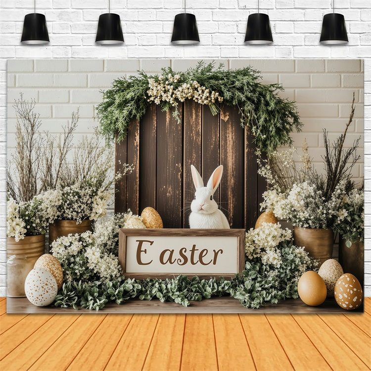 Photo Backdrops Easter Wooden Bunny Table Floral Backdrop BRP1-229