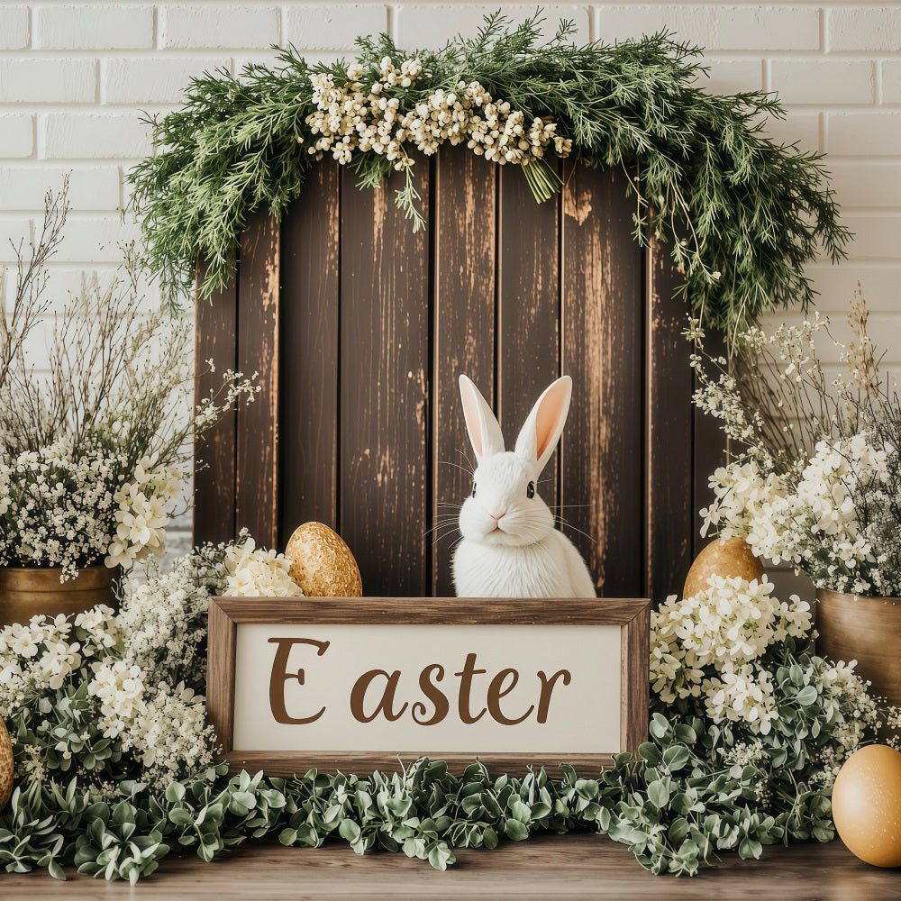 Photo Backdrops Easter Wooden Bunny Table Floral Backdrop BRP1-229