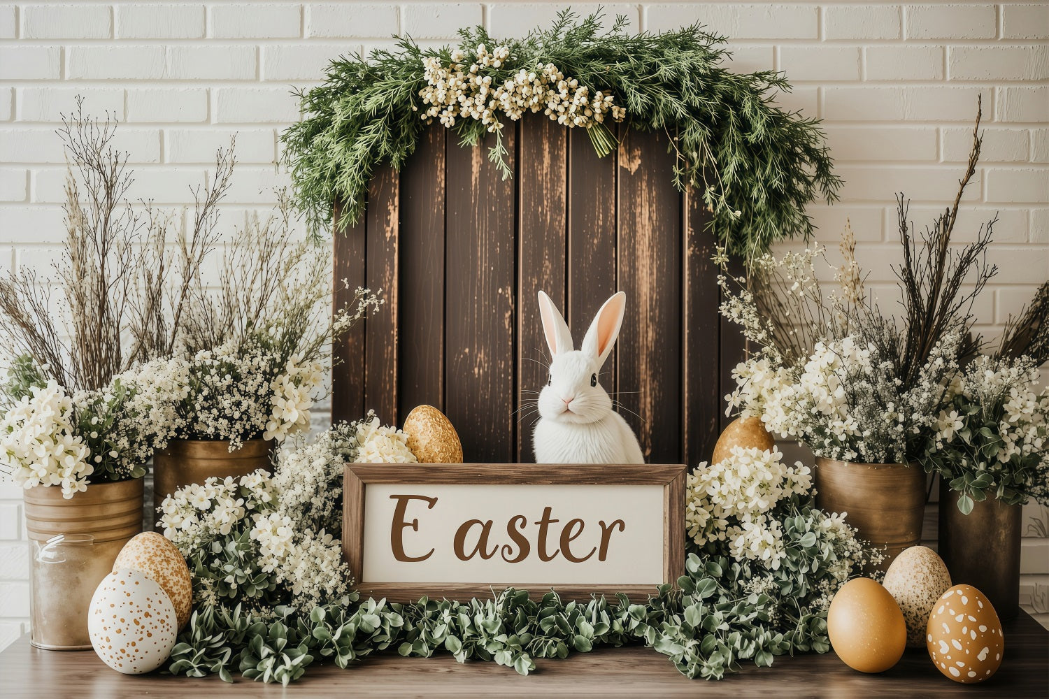 Photo Backdrops Easter Wooden Bunny Table Floral Backdrop BRP1-229