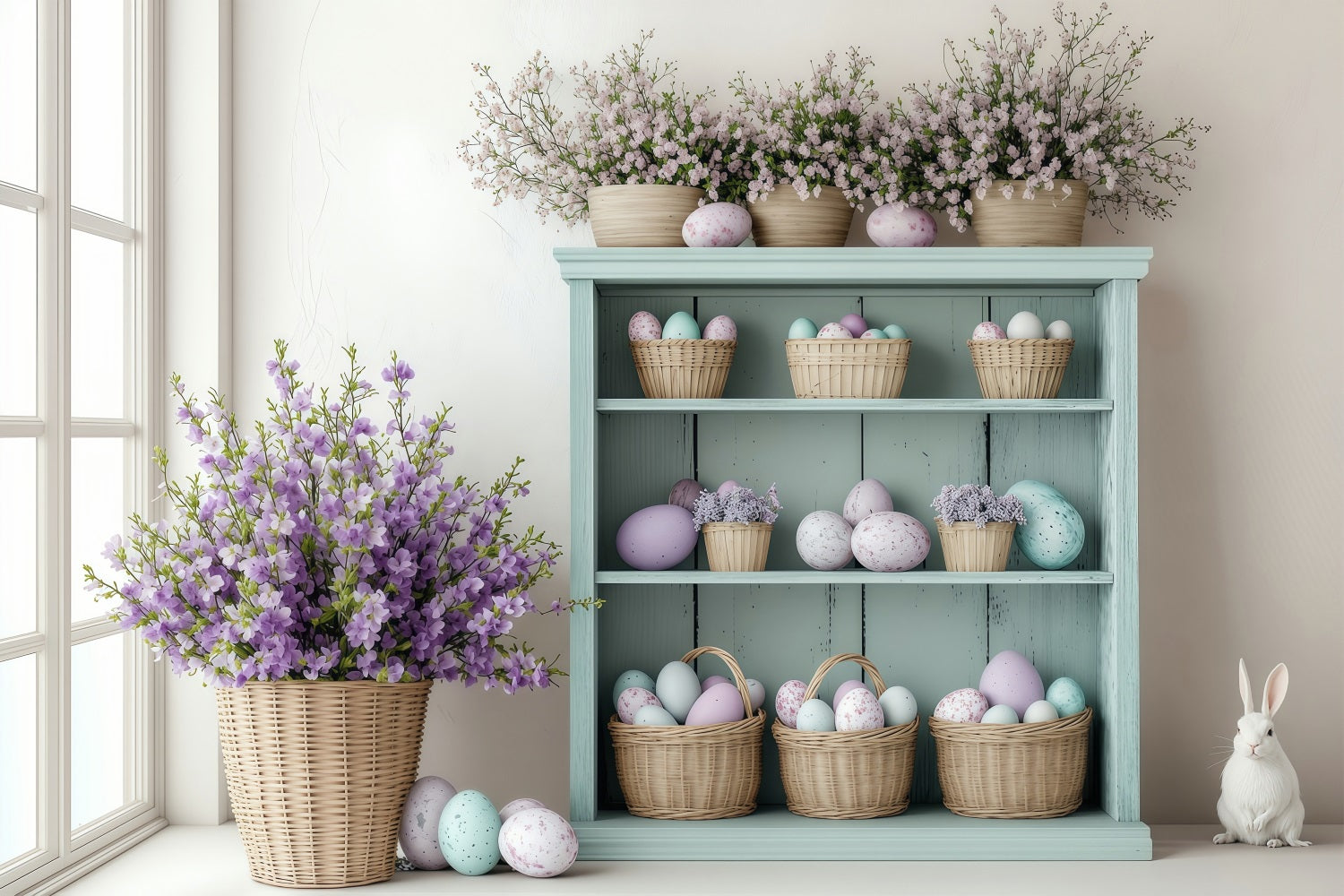 Backdrop For Easter Rustic Corner Bunny Eggs Backdrop BRP1-233