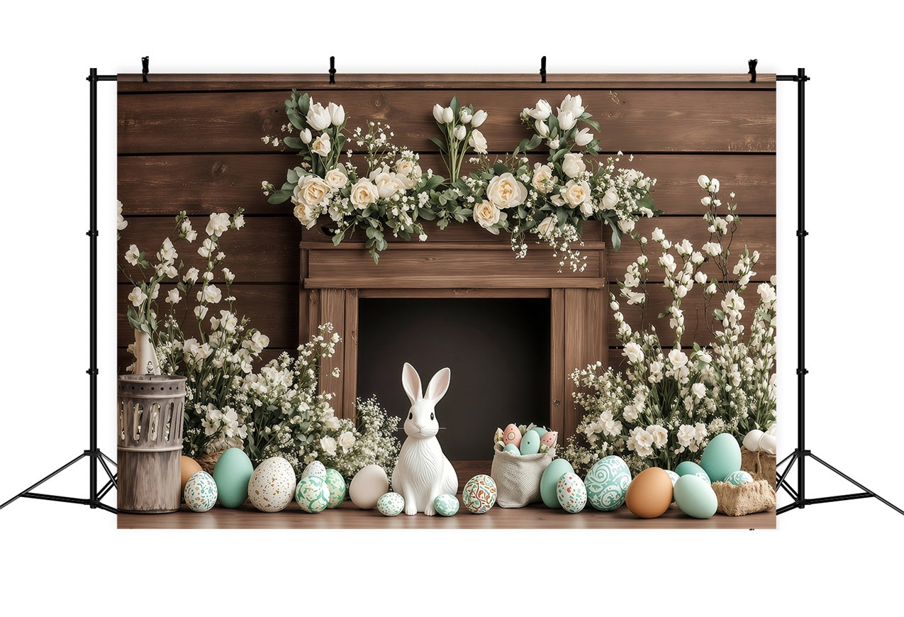 Backdrops Easter Classic Wooden Mantel Bunny Backdrop BRP1-235