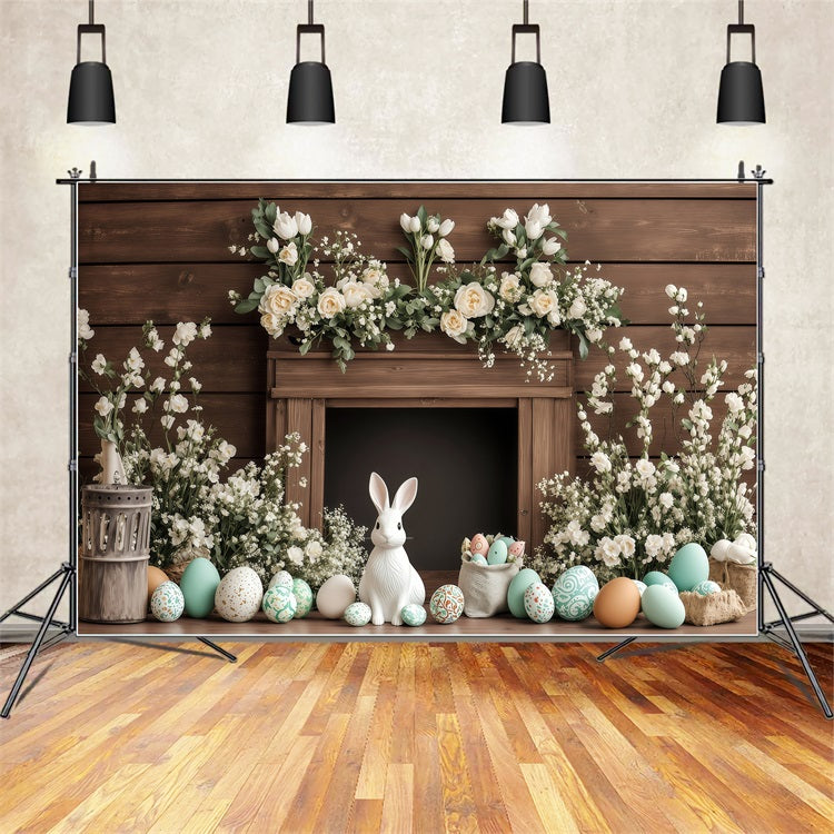 Backdrops Easter Classic Wooden Mantel Bunny Backdrop BRP1-235