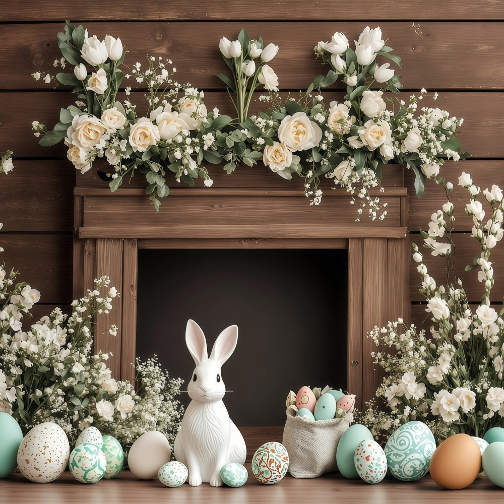 Backdrops Easter Classic Wooden Mantel Bunny Backdrop BRP1-235