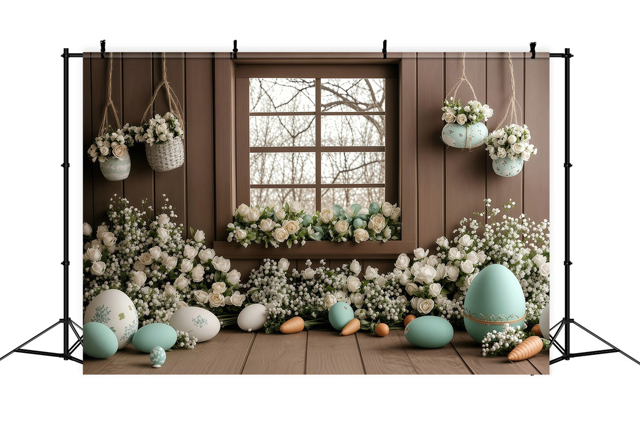 Easter Picture Backdrop Rustic Window White Rose Backdrop BRP1-236