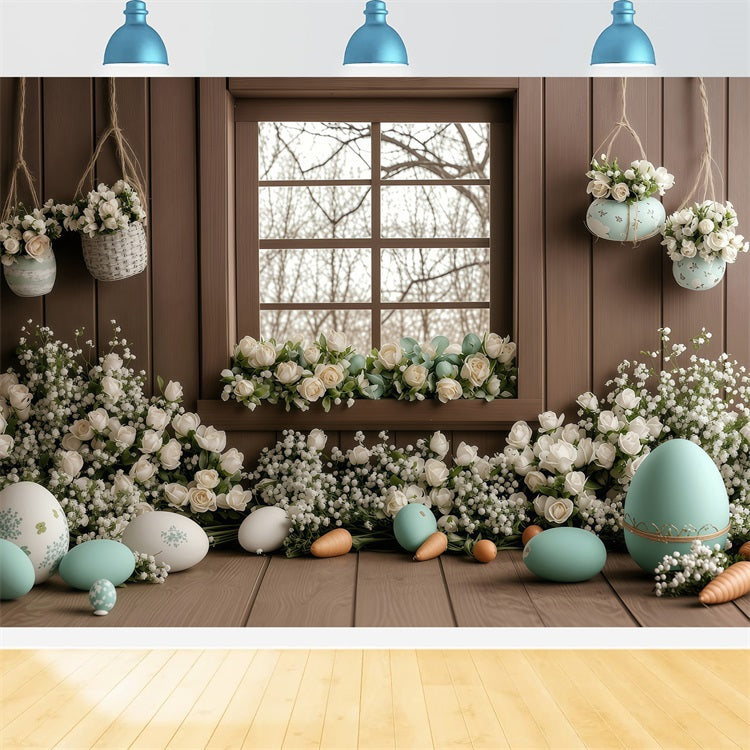 Easter Picture Backdrop Rustic Window White Rose Backdrop BRP1-236