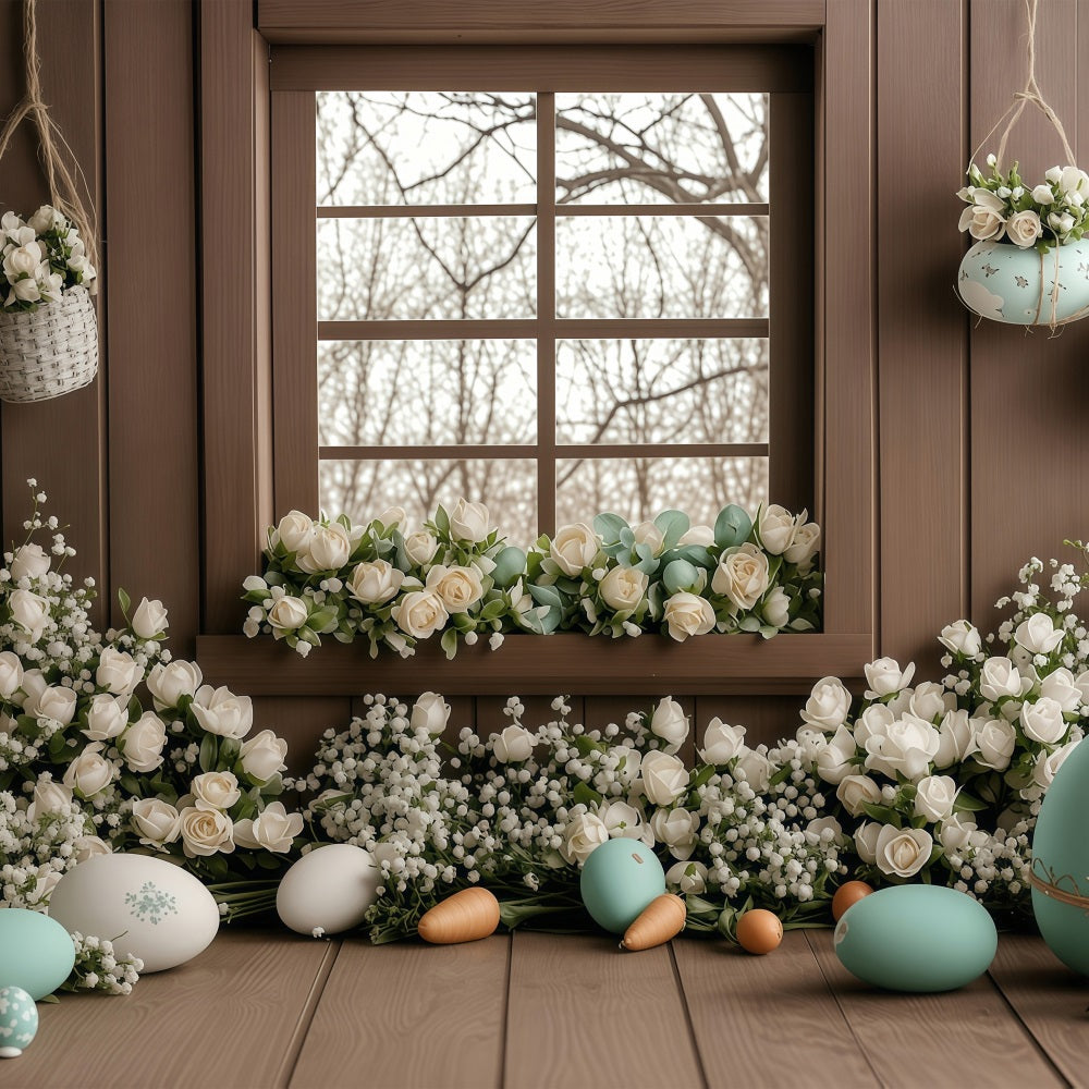 Easter Picture Backdrop Rustic Window White Rose Backdrop BRP1-236