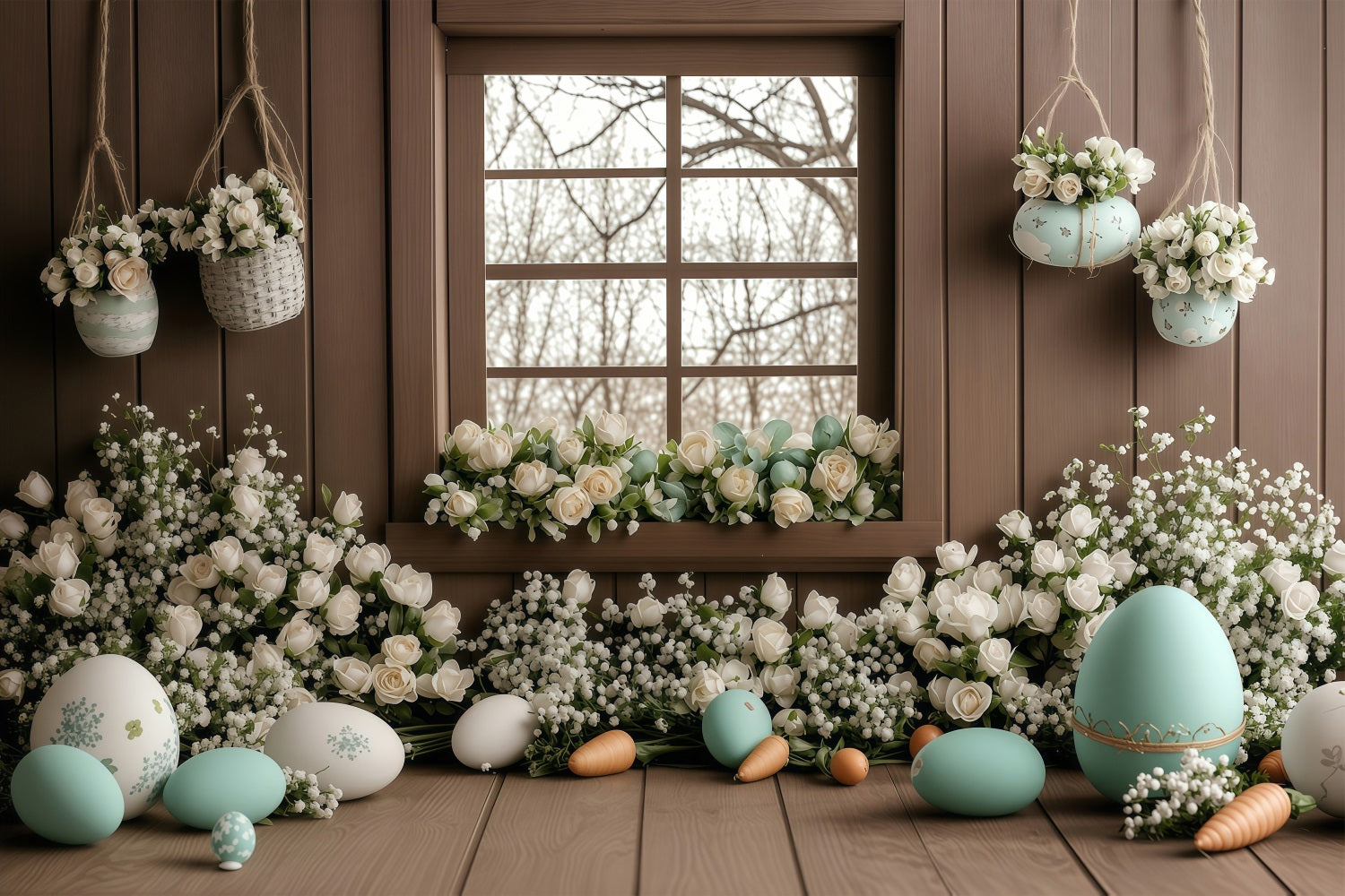 Easter Picture Backdrop Rustic Window White Rose Backdrop BRP1-236