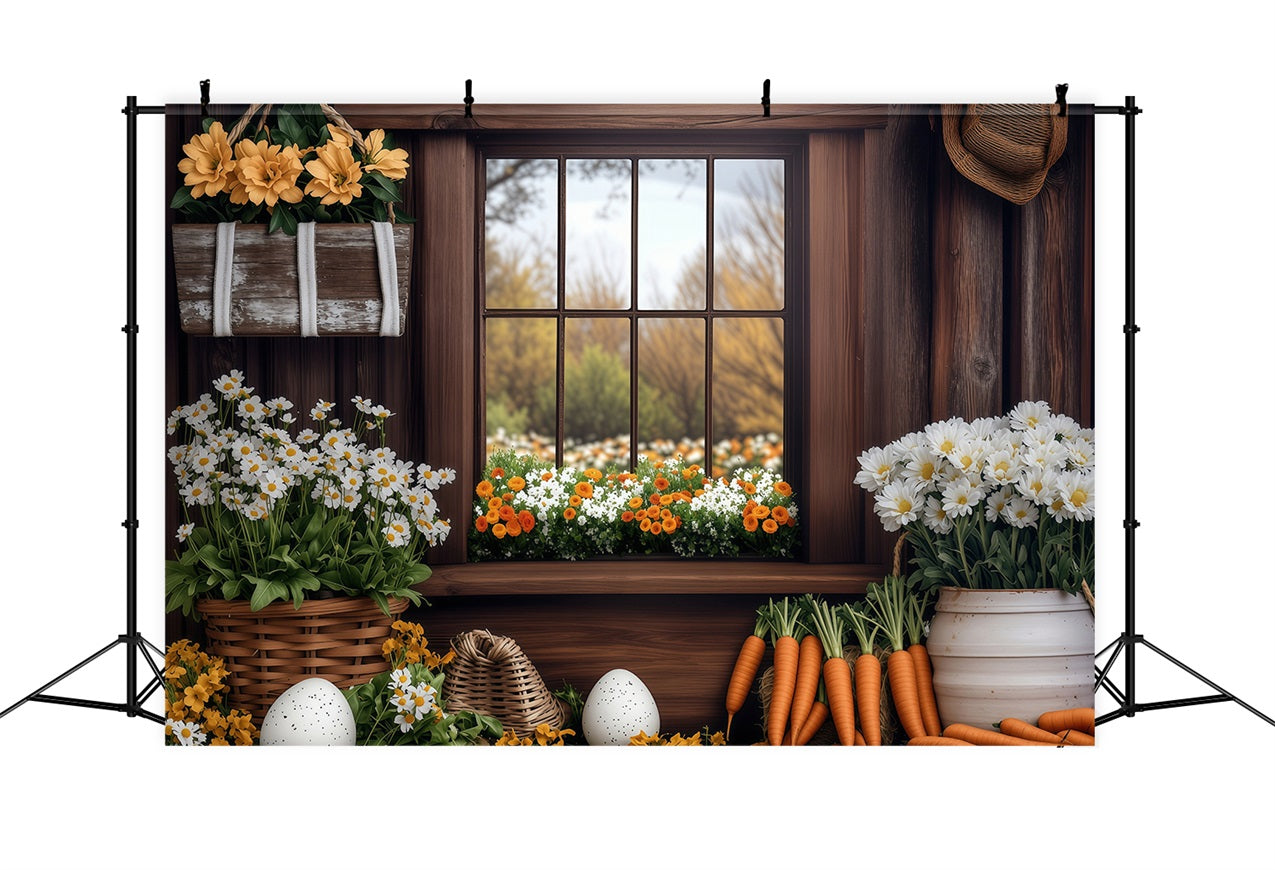 Easter Spring Backdrops Rustic Window Carrot Scene Backdrop BRP1-237