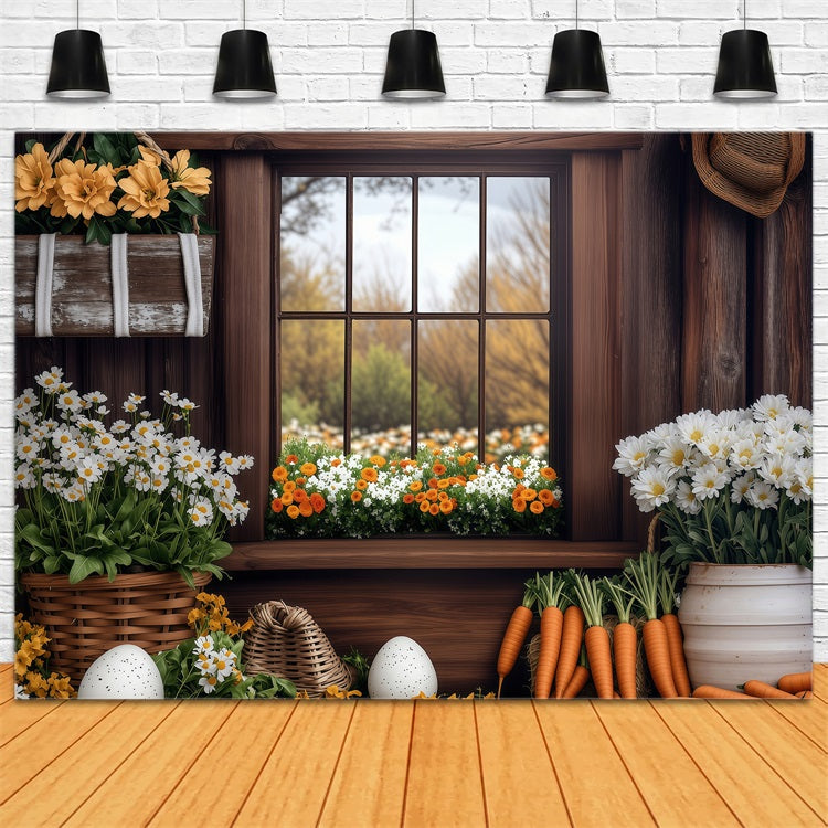 Easter Spring Backdrops Rustic Window Carrot Scene Backdrop BRP1-237