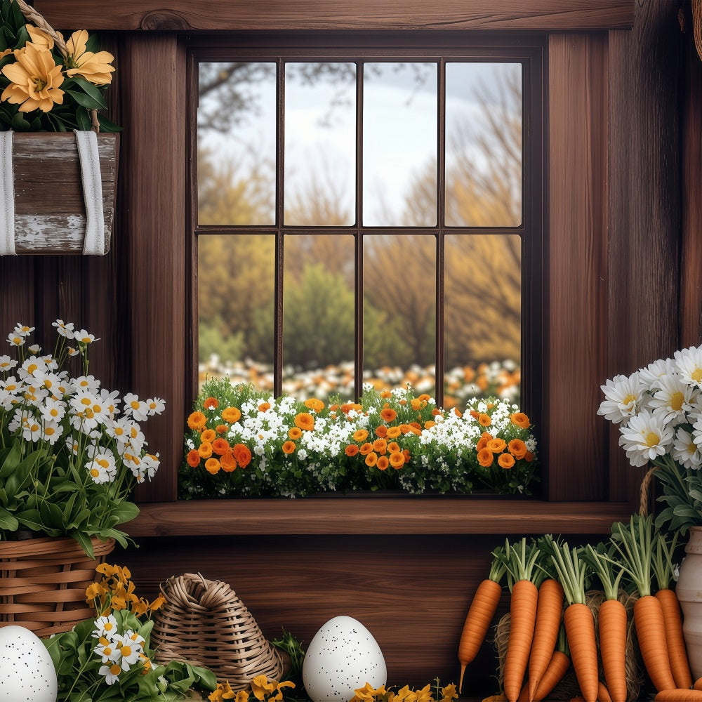 Easter Spring Backdrops Rustic Window Carrot Scene Backdrop BRP1-237