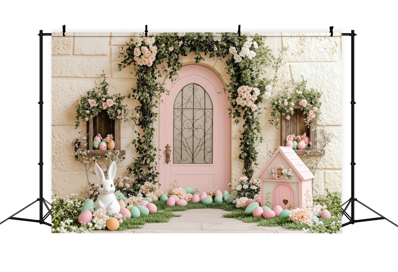 Easter Backdrop Photo Bunny Garden Pink Door Backdrop BRP1-238