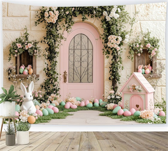 Easter Backdrop Photo Bunny Garden Pink Door Backdrop BRP1-238