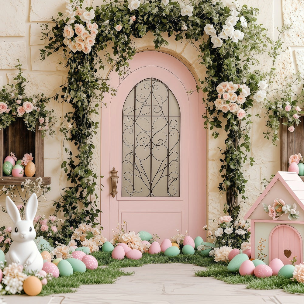 Easter Backdrop Photo Bunny Garden Pink Door Backdrop BRP1-238