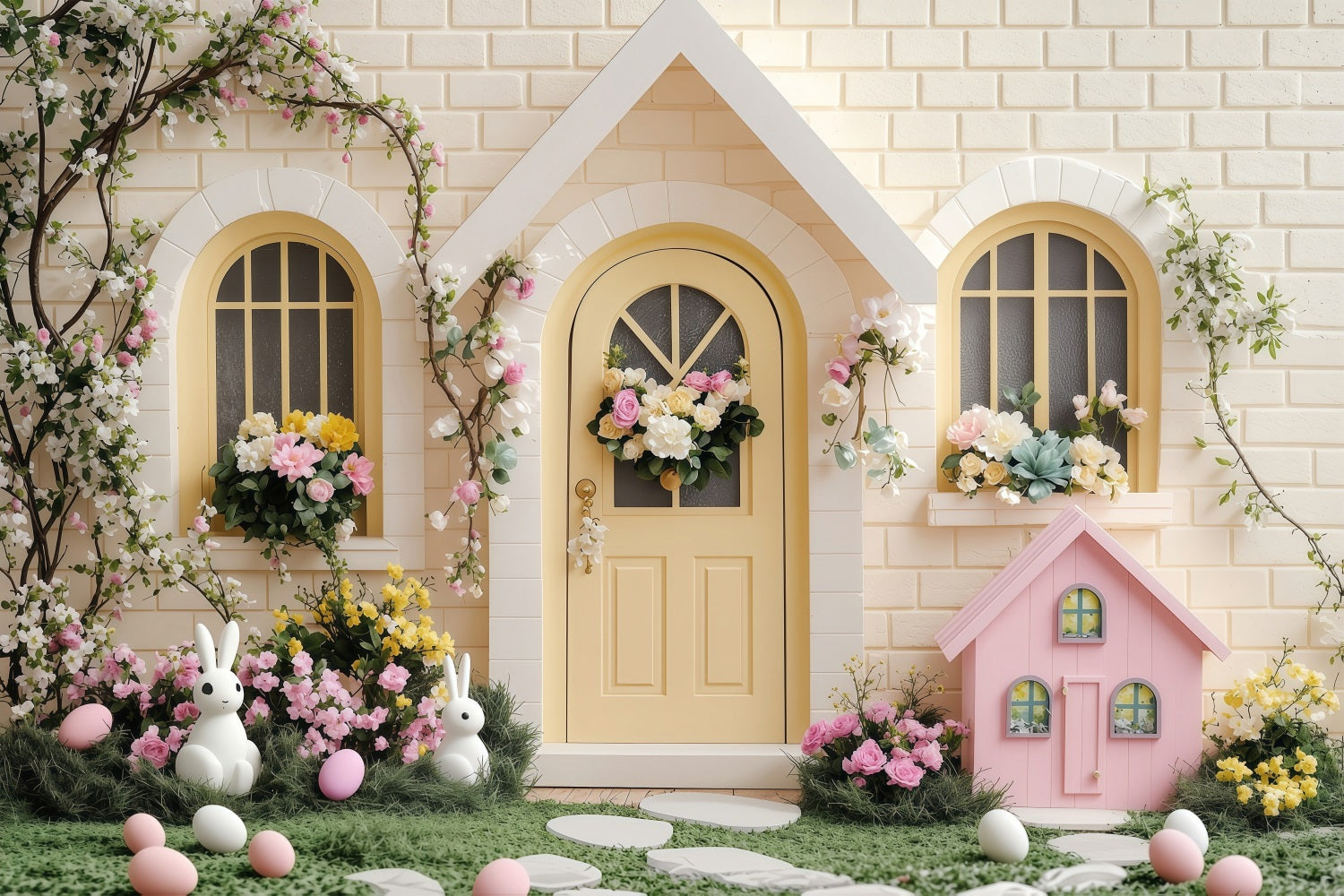 Easter Backdrop Pictures Sunny Yellow Door Wonderland Backdrop BRP1-239