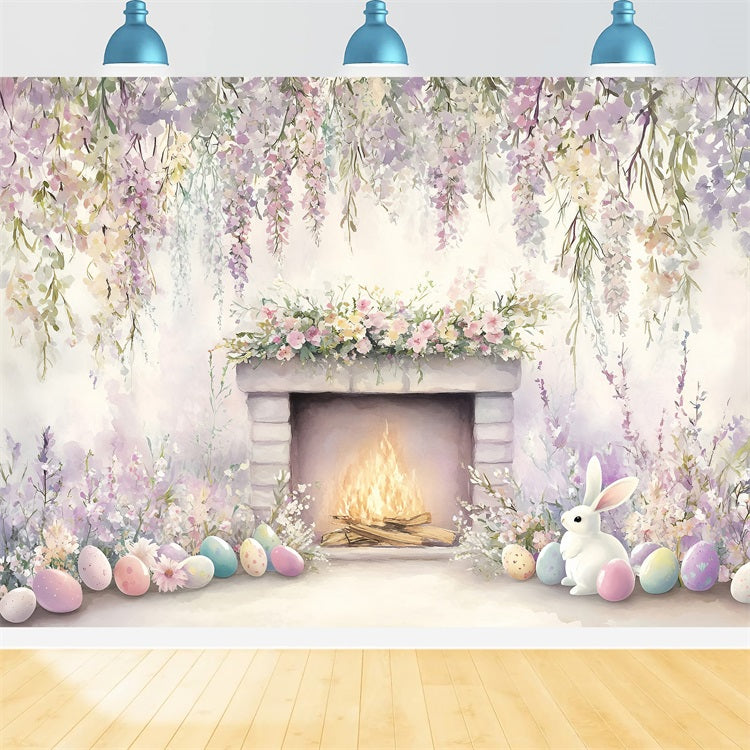 Easter Backdrop Images Pastel Bunny Fireplace Backdrop BRP1-240