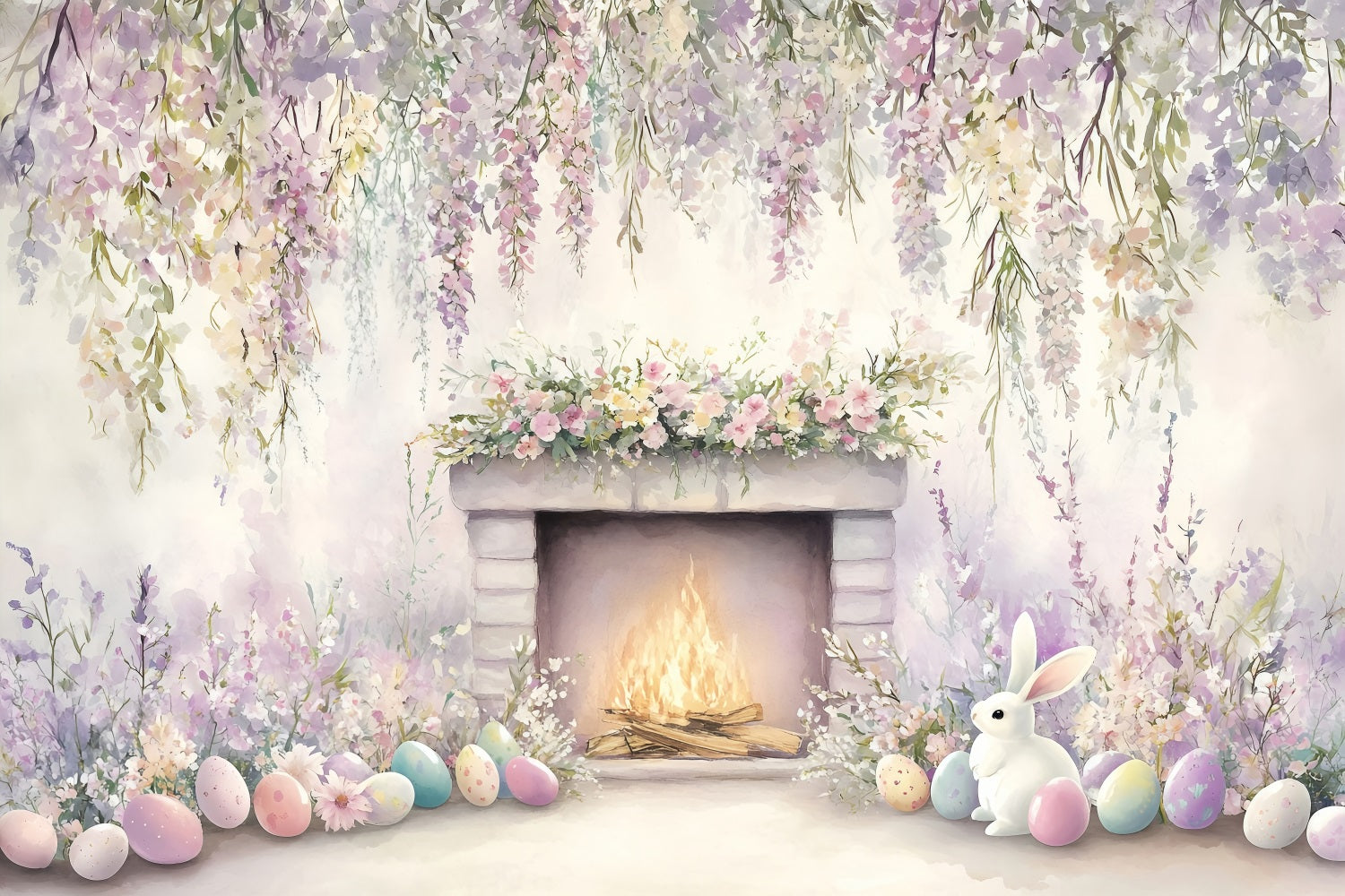 Easter Backdrop Images Pastel Bunny Fireplace Backdrop BRP1-240