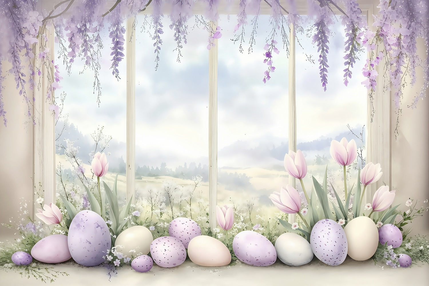 Photo Backdrop Easter Pastel Purple Egg Window Backdrop BRP1-242