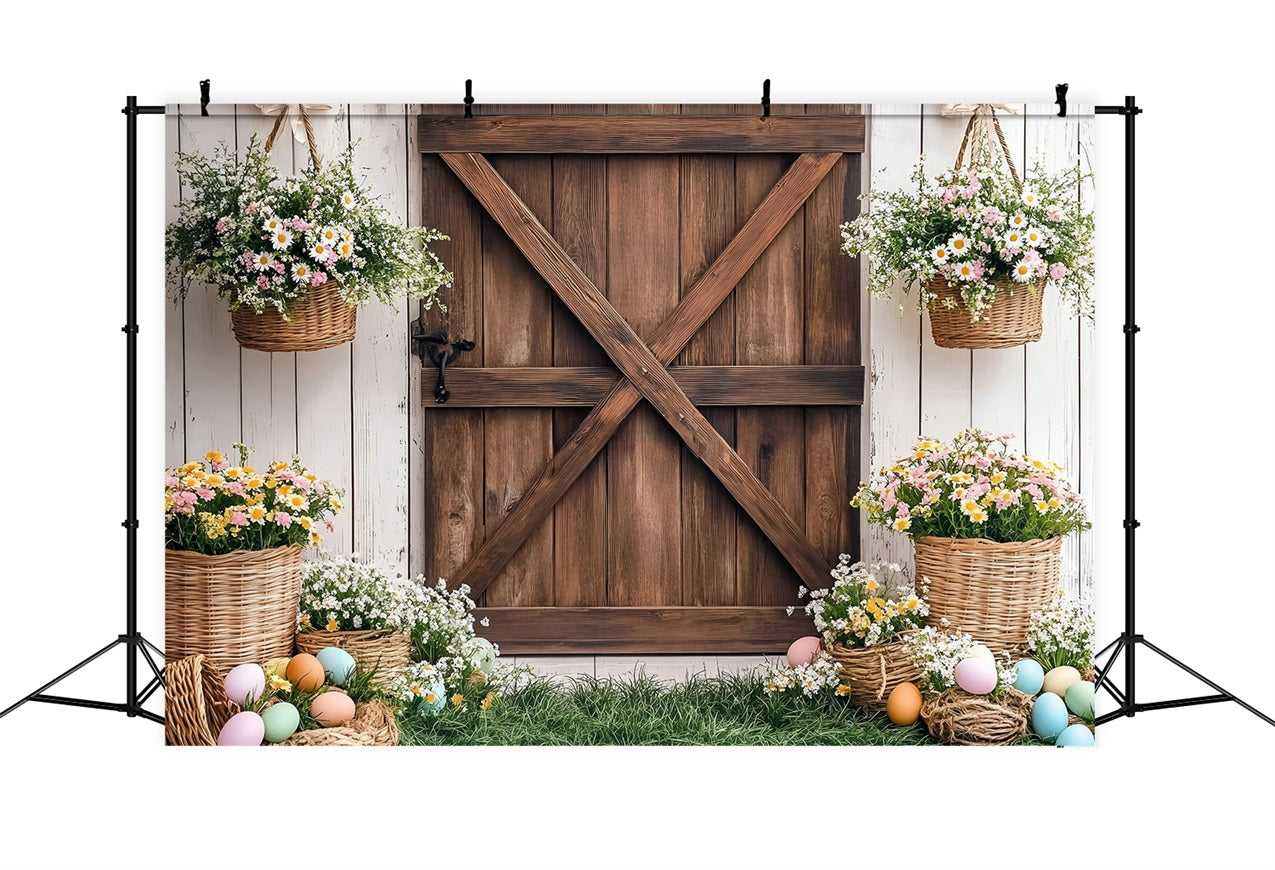 Easter Backdrop Photos Spring Barn Door Flower Backdrop BRP1-243