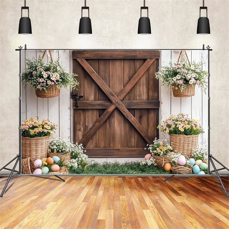 Easter Backdrop Photos Spring Barn Door Flower Backdrop BRP1-243