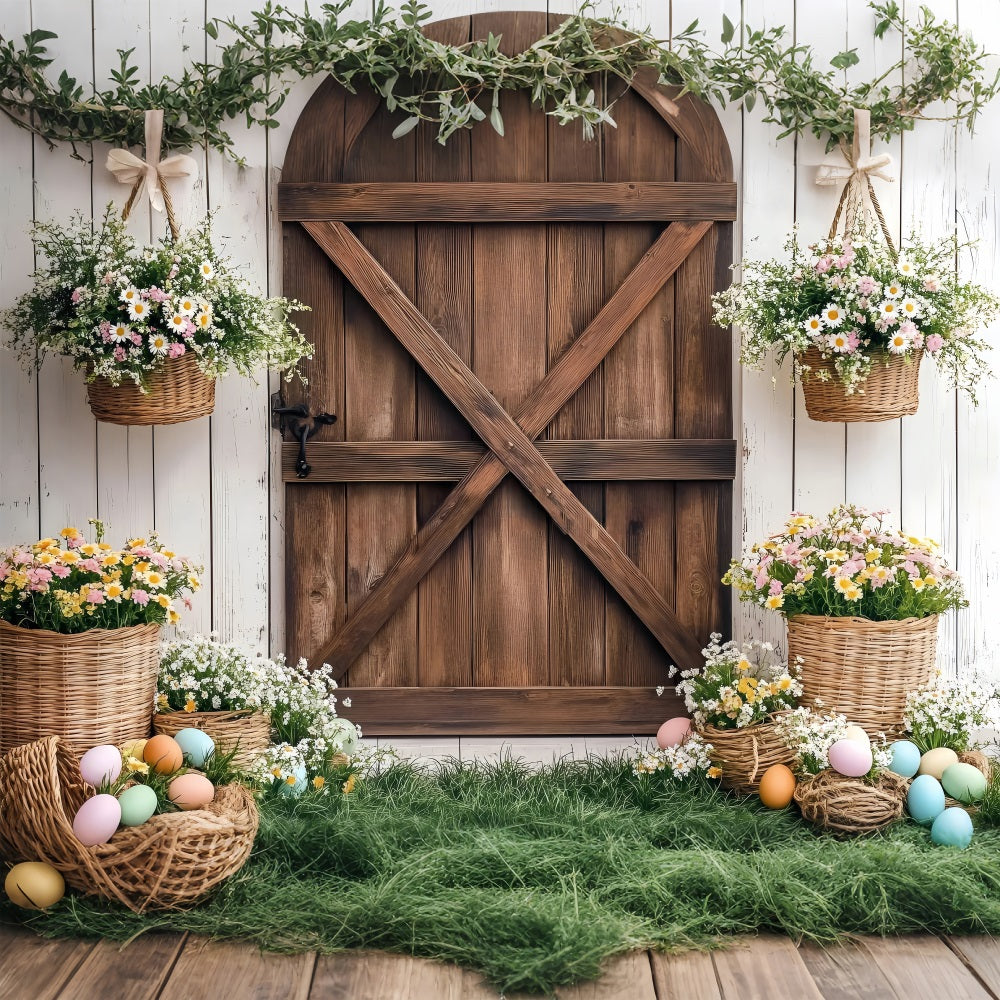 Easter Backdrop Photos Spring Barn Door Flower Backdrop BRP1-243