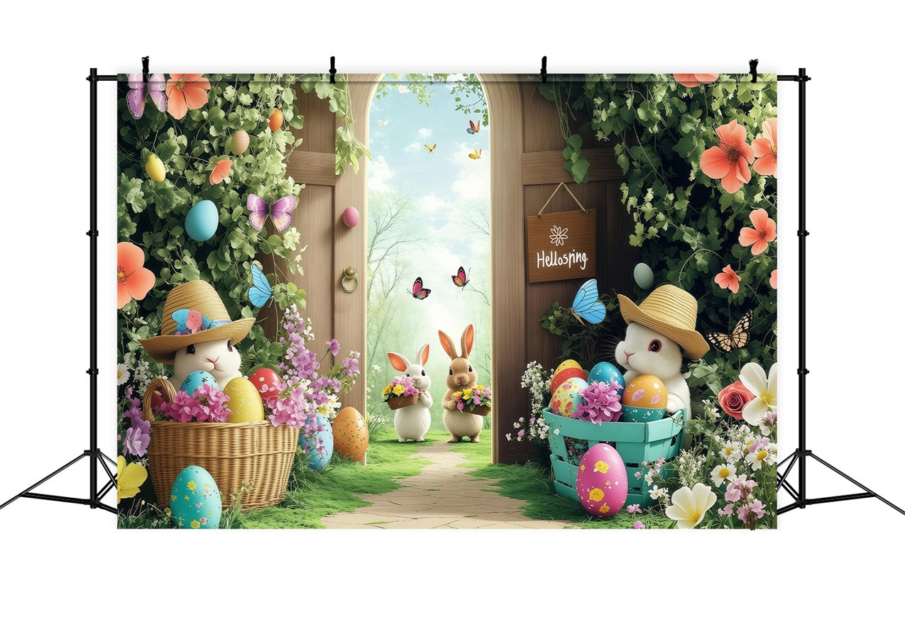 Easter Backdrops Spring Butterflies Bunny Gathering Backdrop BRP1-245