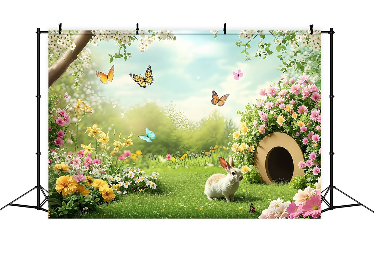 Easter Photo Backdrops Sunny Floral Field Rabbit Backdrop BRP1-246