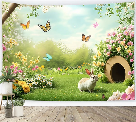 Easter Photo Backdrops Sunny Floral Field Rabbit Backdrop BRP1-246