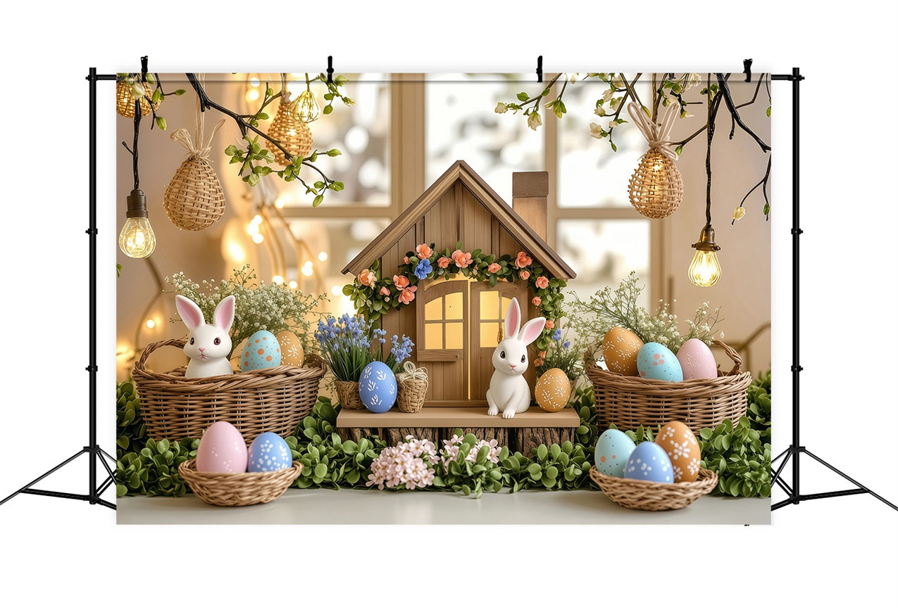 Easter Bunny Backdrop Illuminated Cottage Egg Scene Backdrop BRP1-249