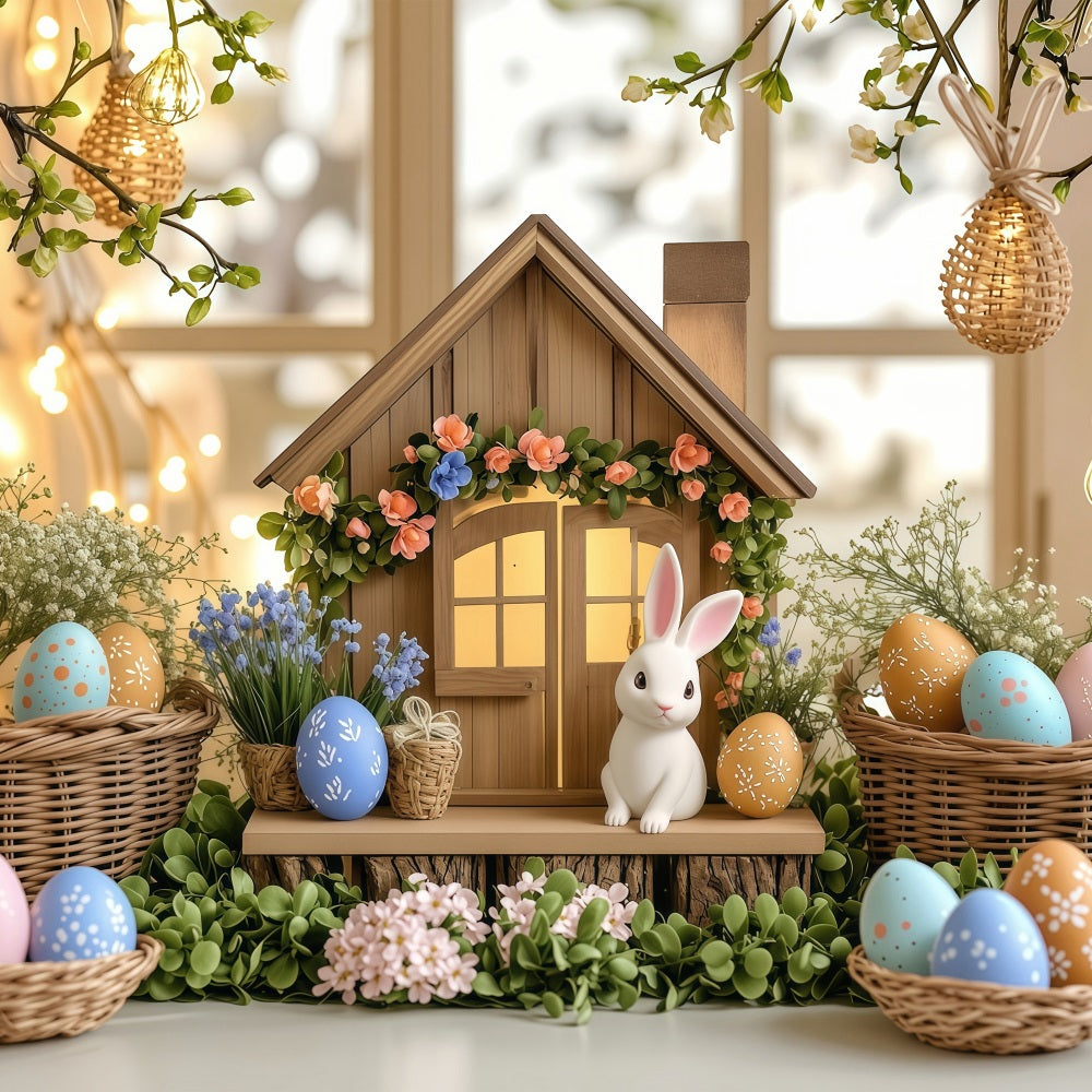 Easter Bunny Backdrop Illuminated Cottage Egg Scene Backdrop BRP1-249