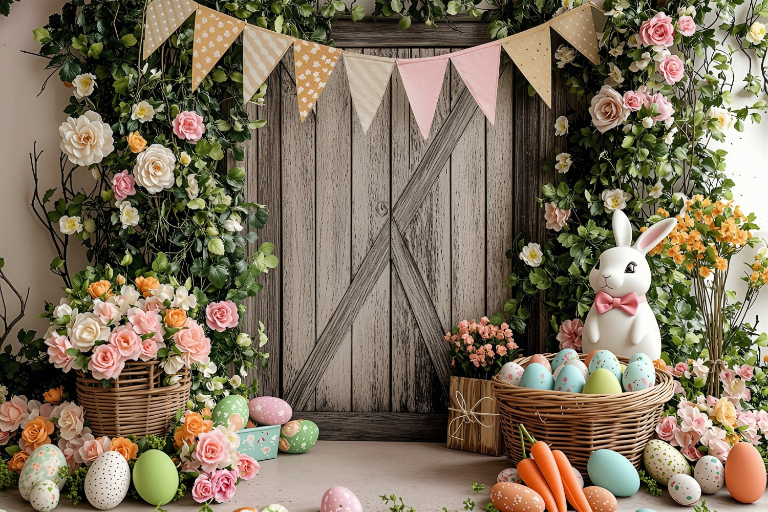 Easter Bunny Backdrops Flower Filled Paradise Festive Flags Backdrop BRP1-250