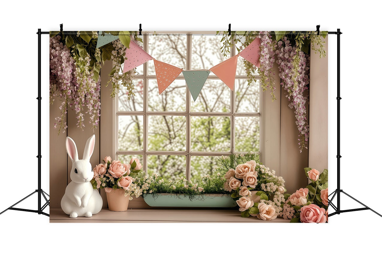 Easter Backdrops Photography Blossoming Window Bunny Spring Backdrop BRP1-251