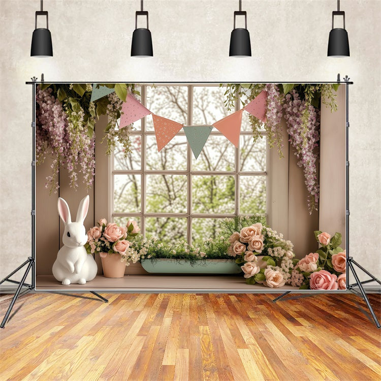 Easter Backdrops Photography Blossoming Window Bunny Spring Backdrop BRP1-251