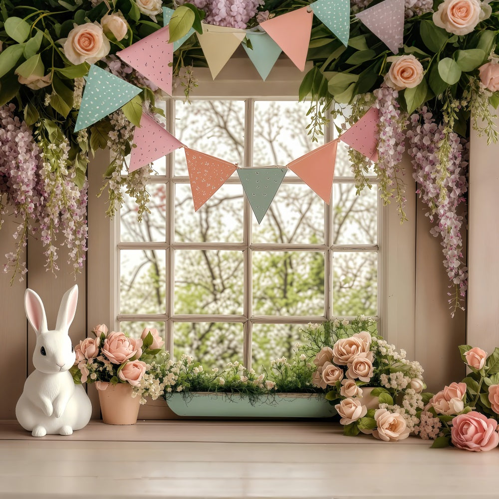 Easter Backdrops Photography Blossoming Window Bunny Spring Backdrop BRP1-251