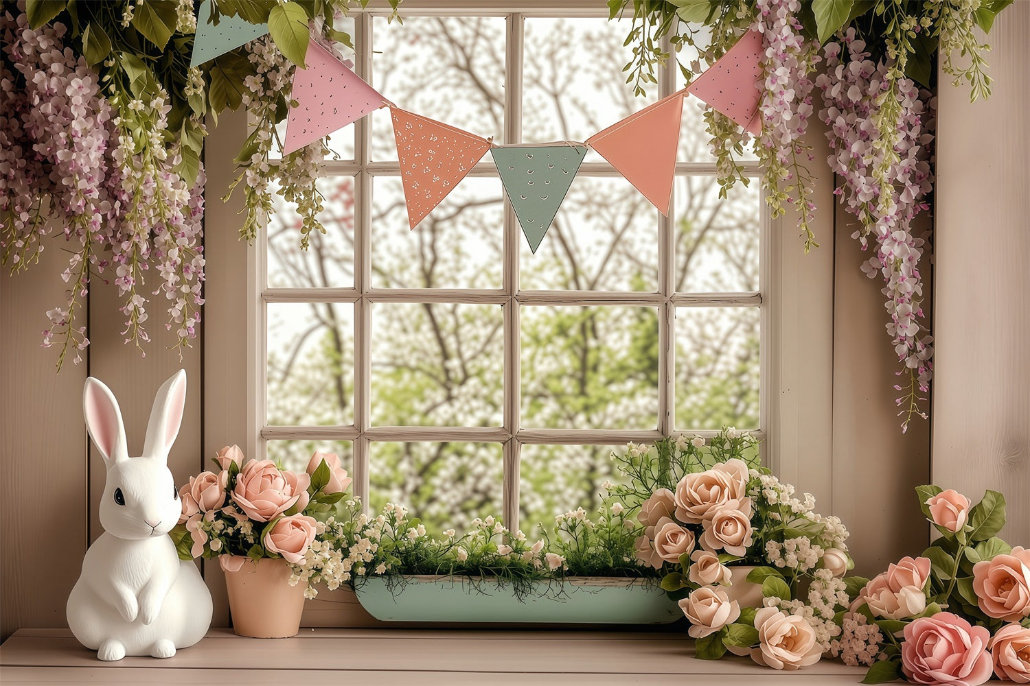 Easter Backdrops Photography Blossoming Window Bunny Spring Backdrop BRP1-251