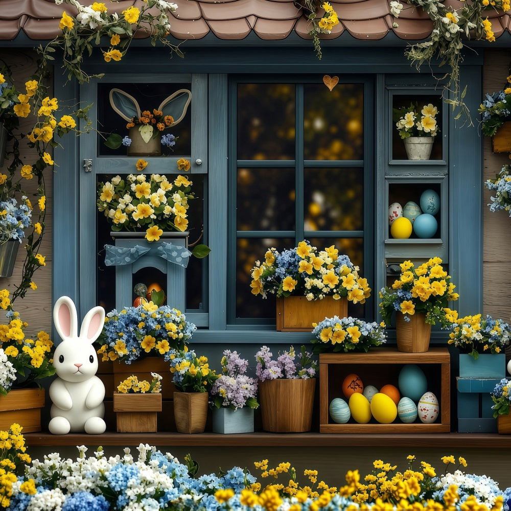 Easter Egg Backdrop Blooming Yellow Blue Bunny Backdrop BRP1-254