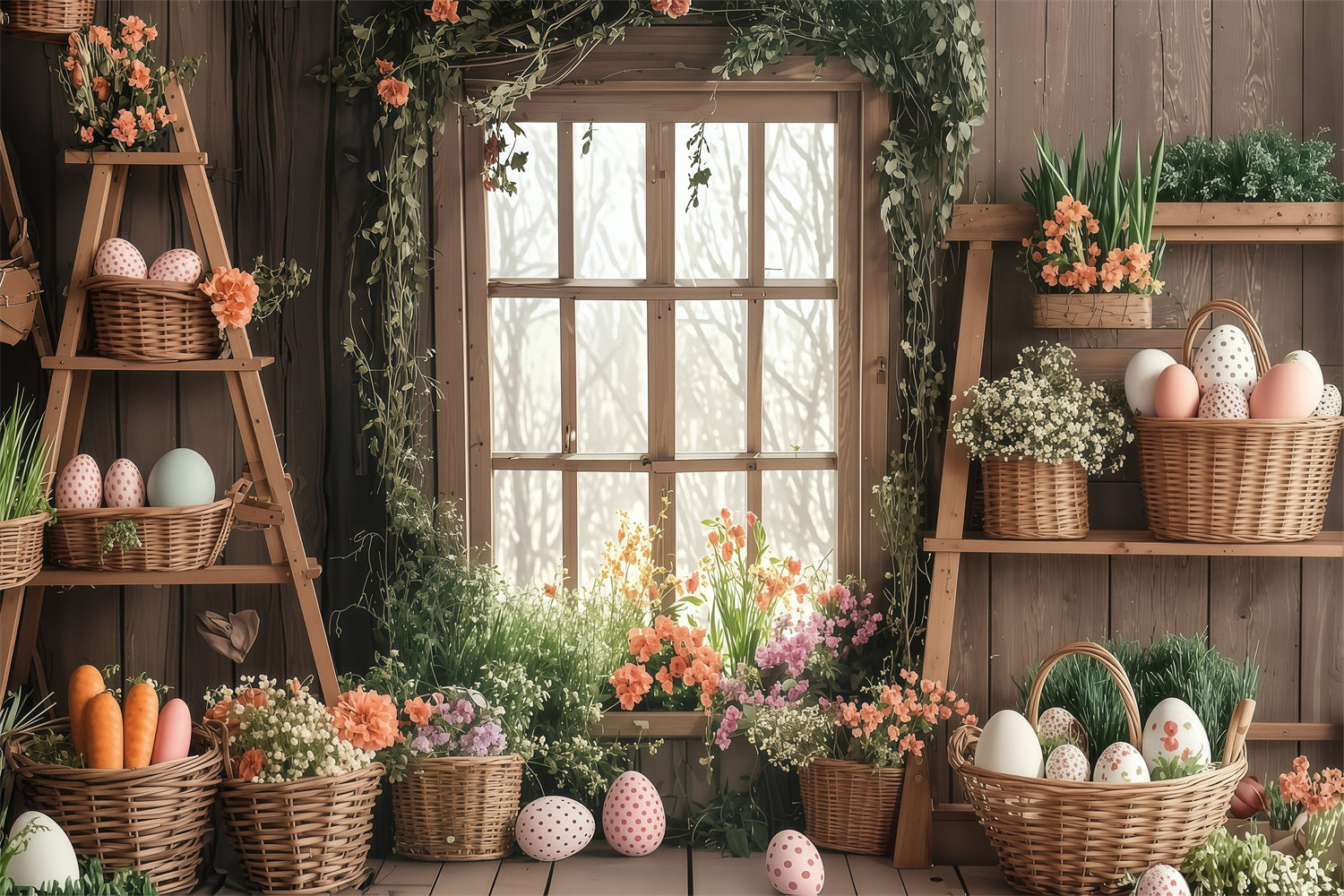 Easter Backdrops Photos Spring Basket Bloom Scene Backdrop BRP1-255