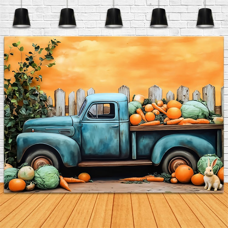 Easter Photography Backdrop Carrot Cabbage Bunny Truck Backdrop BRP1-256