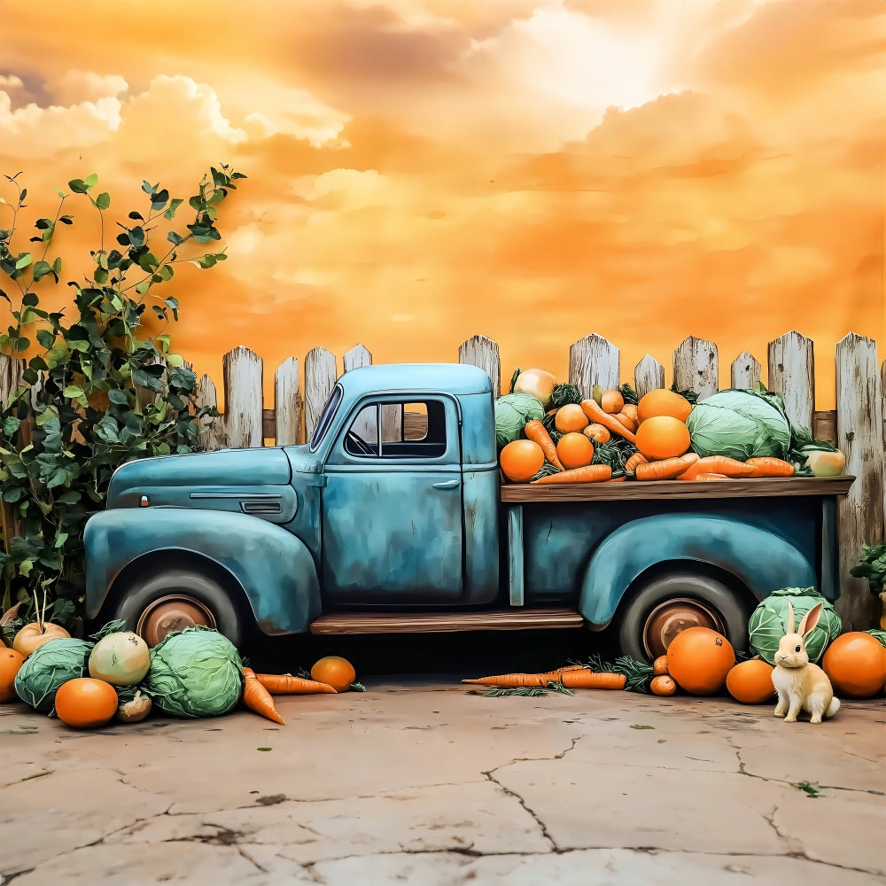 Easter Photography Backdrop Carrot Cabbage Bunny Truck Backdrop BRP1-256