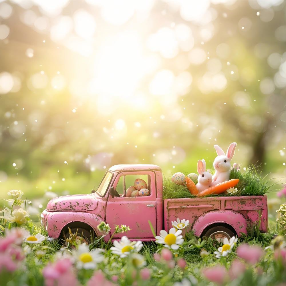 Photo Backdrops Easter Vintage Pink Truck Garden Backdrop BRP1-257