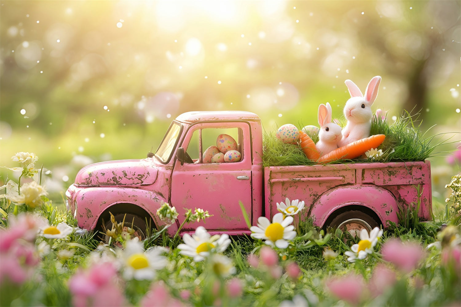 Photo Backdrops Easter Vintage Pink Truck Garden Backdrop BRP1-257