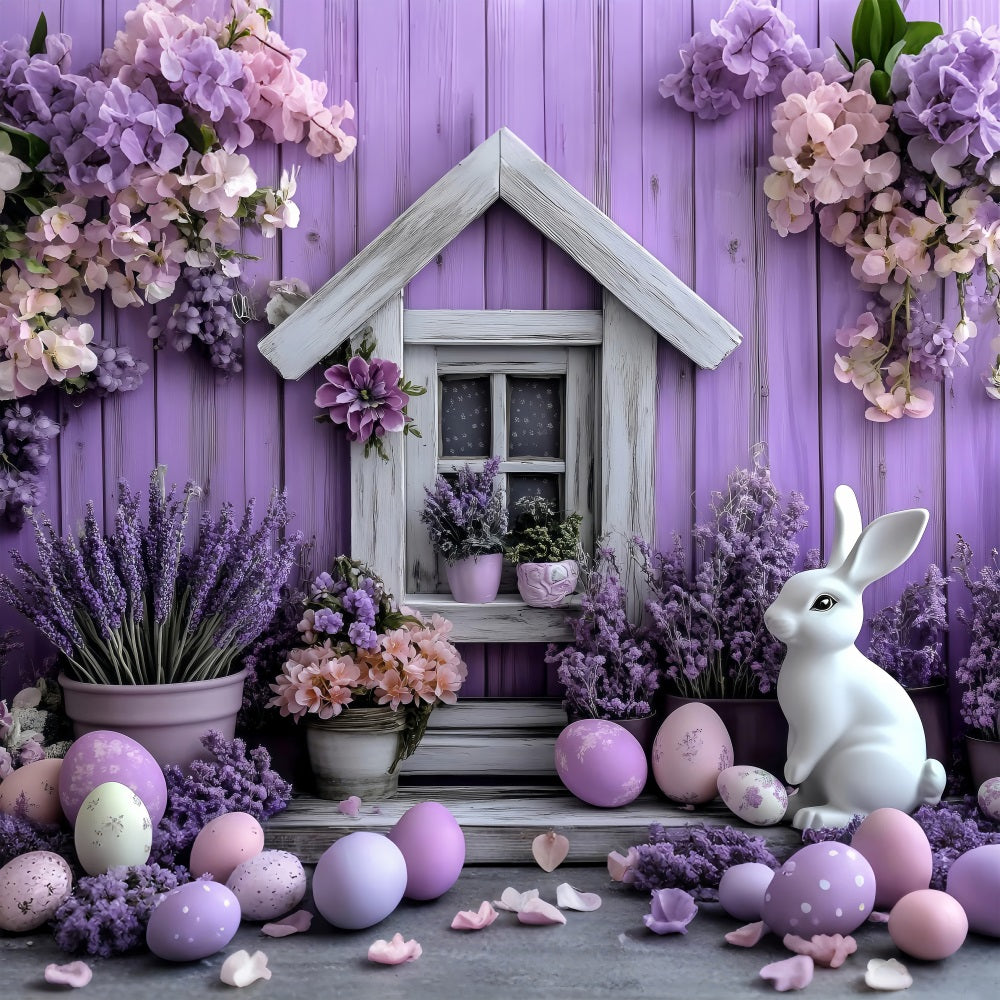 Easter Backdrop Bunny Lavender Garden House Backdrop BRP1-258