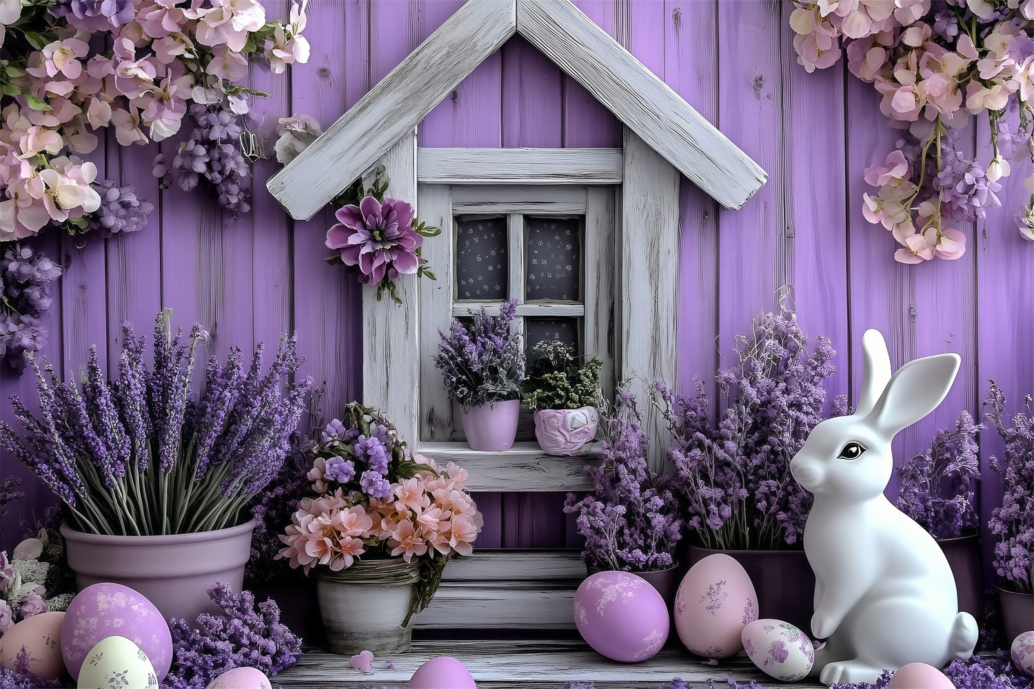 Easter Backdrop Bunny Lavender Garden House Backdrop BRP1-258