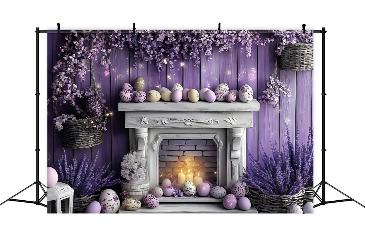 Easter Photo Backdrop Violet Bunny Fireplace Decor Backdrop BRP1-259