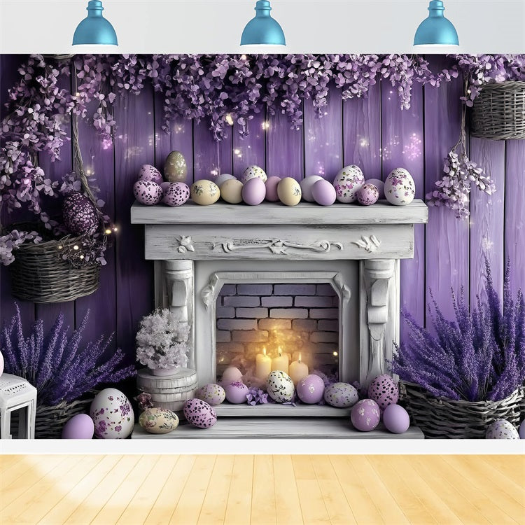 Easter Photo Backdrop Violet Bunny Fireplace Decor Backdrop BRP1-259