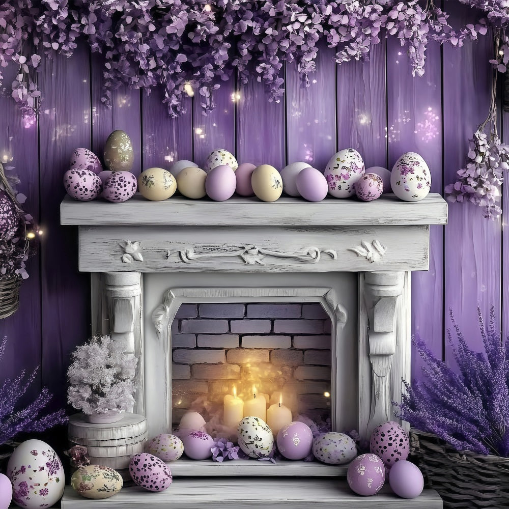 Easter Photo Backdrop Violet Bunny Fireplace Decor Backdrop BRP1-259