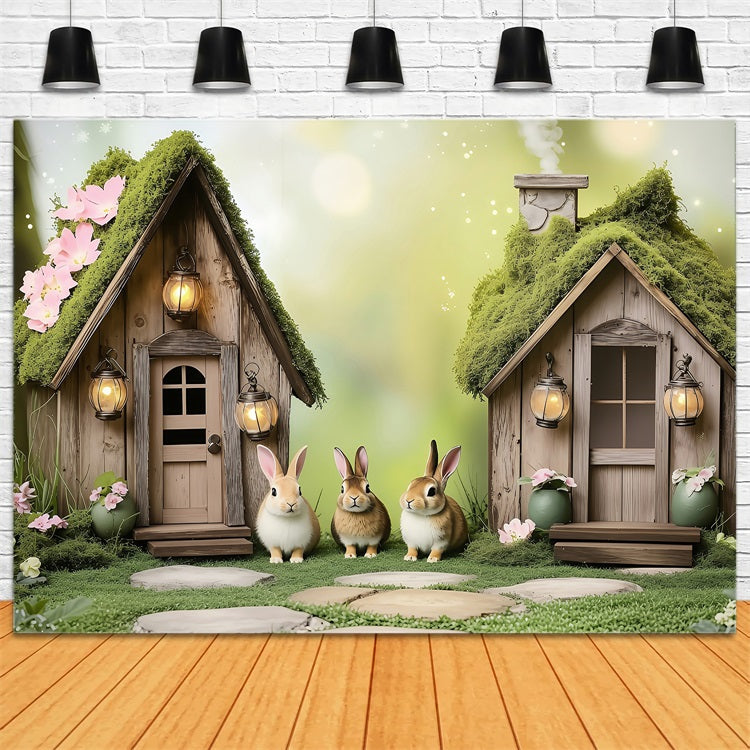 Easter Backdrops Photography Dreamy Moss-Covered Bunny Homes Backdrop BRP1-260